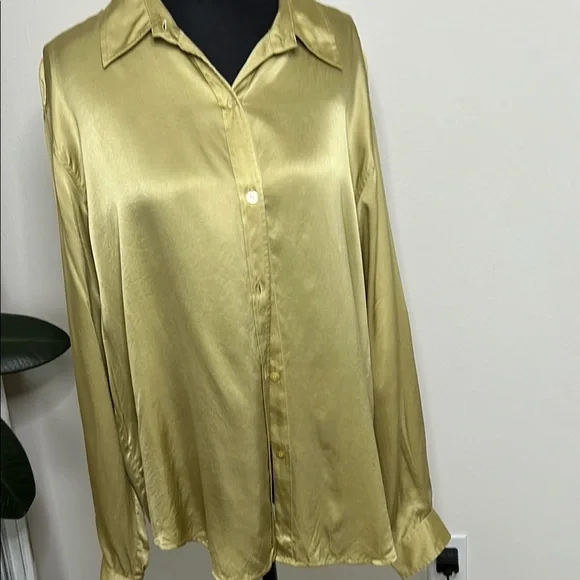 Evan Picone SILK light olive green long sleeve Blouse - Picture 3 of 11